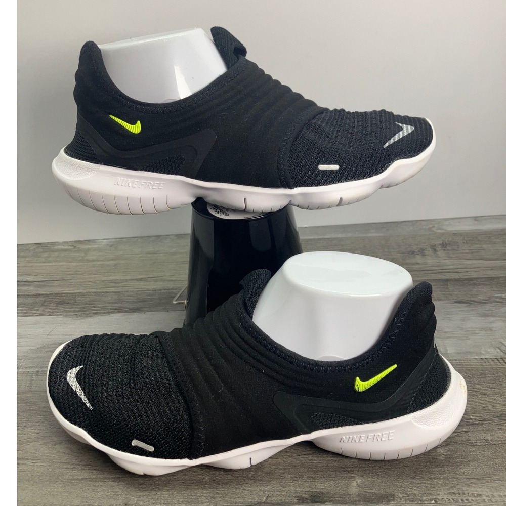 Nike Free RN Flyknit 3.0 Womens 9 Black White Volt Running Shoes AQ5708-001